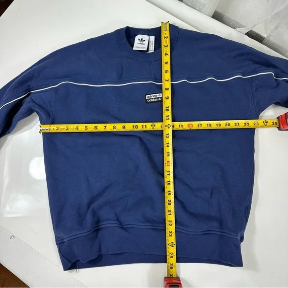 ADIDAS sweatshirt BLUE and WHITE long sleeve pullover crewneck athletic wear M - Picture 4 of 7